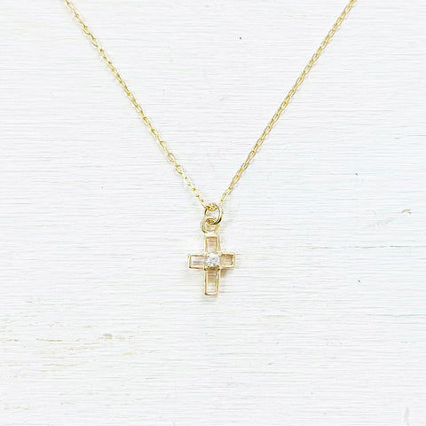 Sterling Silver Princess Collection Gold Plated CZ Cross Necklace