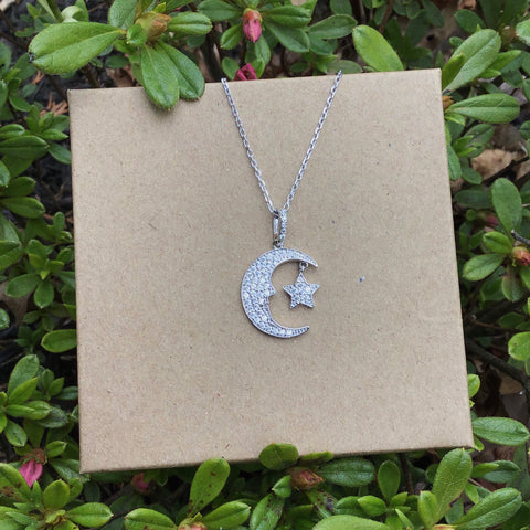 Sterling silver moon and star necklace