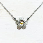 Pewter Flower Hung w/ Swarovski Crystals Fashion Necklace