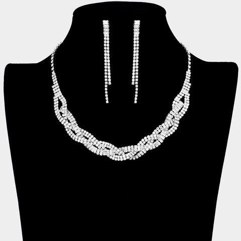 Fashion Silver Tone CZ Necklace and Earring Set