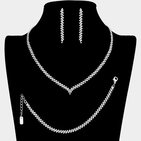 Fashion Silver Tone Rhinestone 3 Piece Set