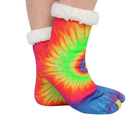 Rainbow Tie Dye Sherpa Lined Socks-Multi
