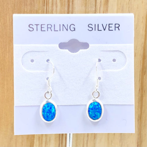 Sterling Silver Created Blue Opal Earrings