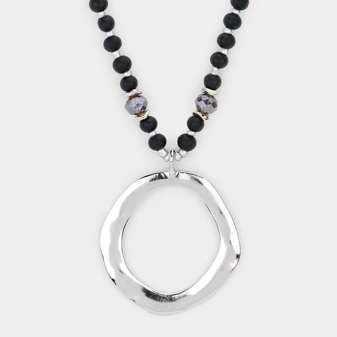 Fashion Hammered Circle Pendant Long Necklace