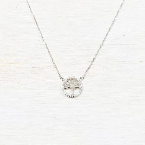 SS Tree of Life with CZ Necklace 16-18”
