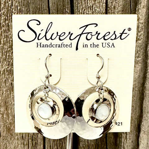 Silver Forest Circle Mother of Pearl Earrings