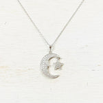 Sterling Silver CZ Moon and Star Necklace