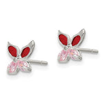Sterling Silver Red and Pink CZ Butterfly Studs