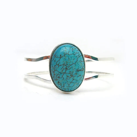 Fashion Silver Tone Turquoise Hinge Bracelet