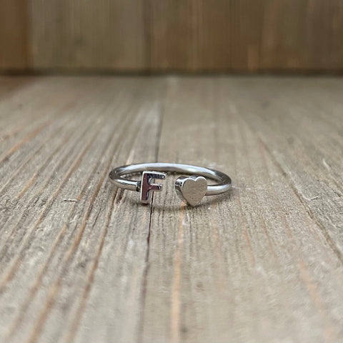 Sterling Silver “F” & Heart Wrap Ring
