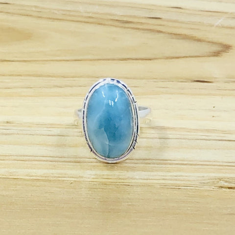 Silver Larimar oval ring with single band-size 9