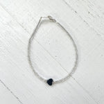 Sterling Silver Beaded Bracelet with Black Heart Charm