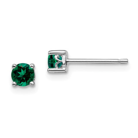 Sterling Silver May Created Emerald Stud Earrings