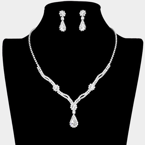 Fashion Silver Tone Rhinestone Teardrop Necklace and Earring Set
