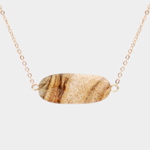 Fashion Gold Tone Stone Pendant Necklace