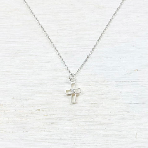 Sterling Silver CZ Cross Necklace
