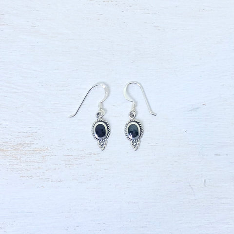 Sterling Silver Drop Fringe Earrings- Black