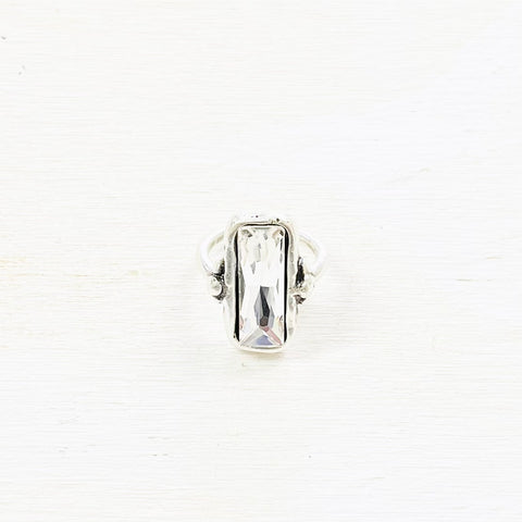 Fashion Silver Tone Long Rectangle Stone Ring