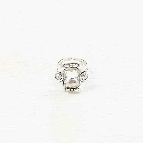 Fashion Silver Tone Multi Stone Ring