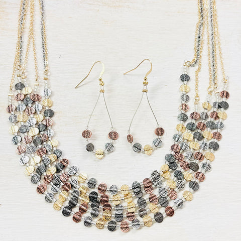 Fashion Tri-Tone Layered Necklace Set