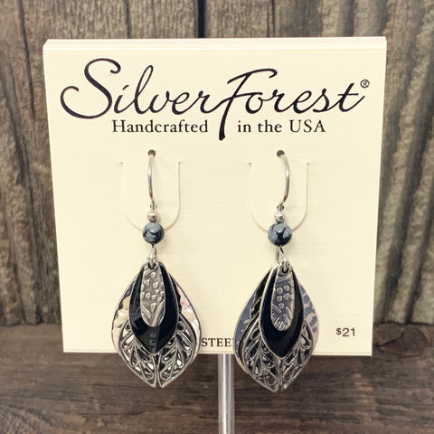 Silver Forest Silver and Black Layered Earrings