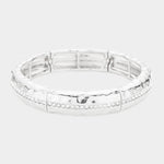 Fashion Rhinestone Hammered Metal Stretch Bracelet