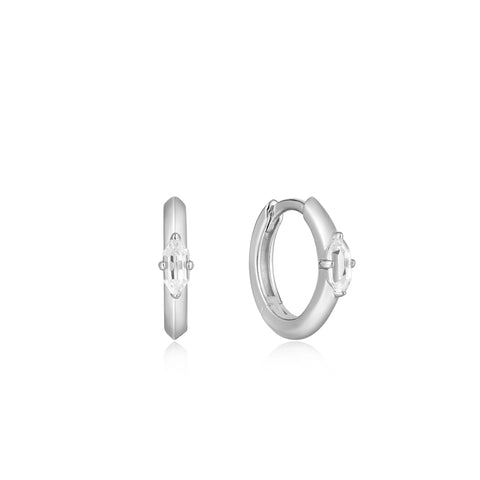 Silver Sparkle Emblem Huggie Hoop Earrings