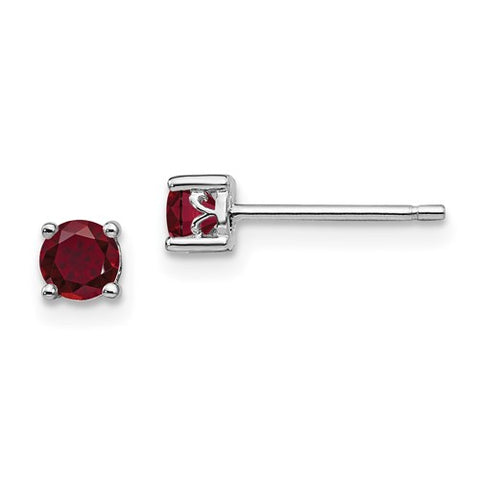 Sterling Silver Created Ruby Round Post Earrings