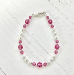 Sterling Silver Freshwater Pearl & Pink Crystal Children's Bracelet
