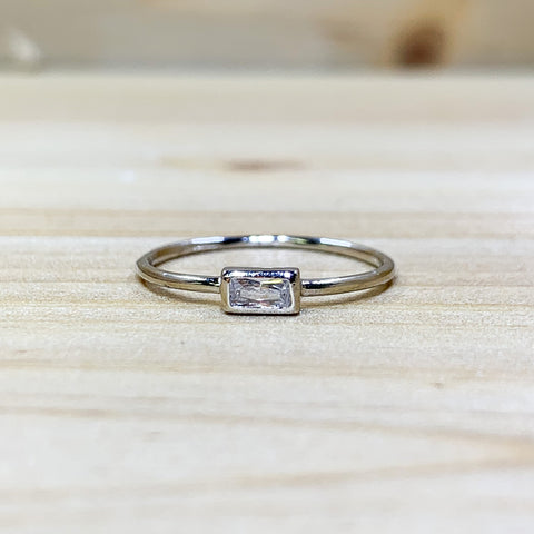 Sterling Silver Rectangle CZ Ring