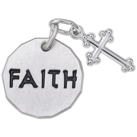 Sterling Silver Faith Tag with Botonny Cross Accent Charm