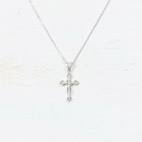 SS CZ Cross Necklace 16-18”