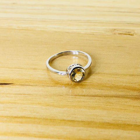 Genuine Round November Citrine Ring with Raised Detail- Size 7