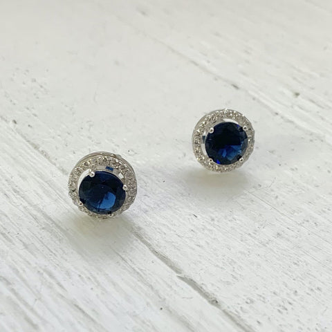 Sterling Silver September Studs with Cubic Zirconia