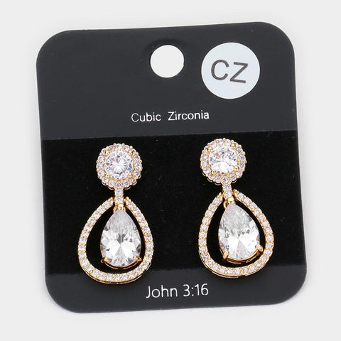 Fashion Gold Tone CZ Teardrop Earrings