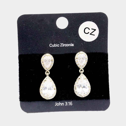 Fashion Gold Tone CZ Dangle Earrings