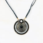 Fashion Black Beaded Pendant w/ Cotton Cord Necklace