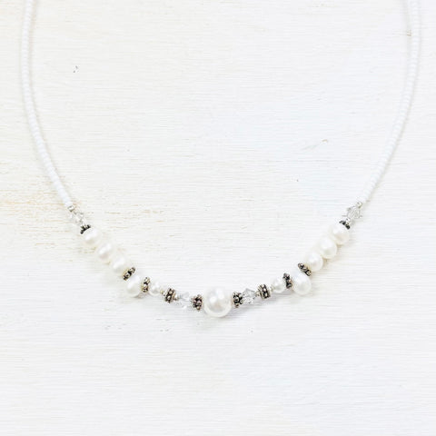 Sterling Silver & Pewter Beaded Pearl Necklace