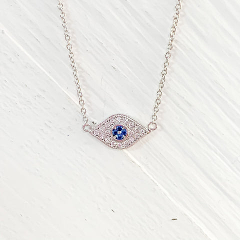 Silver Tone Evil Eye Crystal Necklace