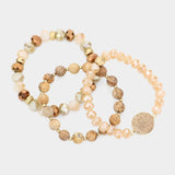 Fashion Multi Stone Stretch Bracelet Set of 3