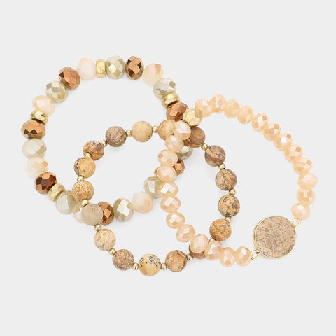 Fashion Multi Stone Stretch Bracelet Set of 3