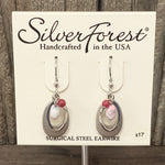 Open Ovals w/ Pink and Red Bead Dangle Earrings