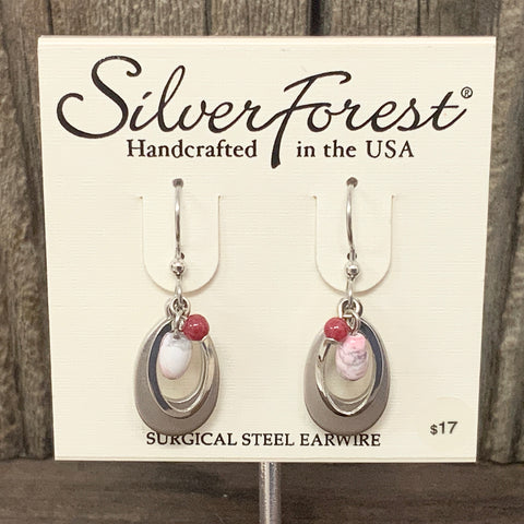 Open Ovals w/ Pink and Red Bead Dangle Earrings