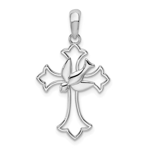 Sterling Silver Fleur de Lis Cross with Dove Pendant Necklace