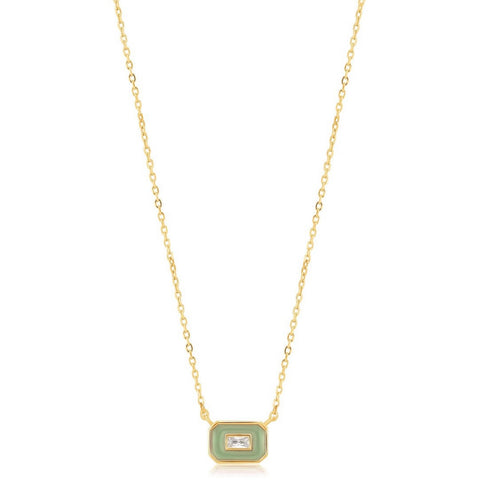 Sage Enamel Emblem Gold Necklace