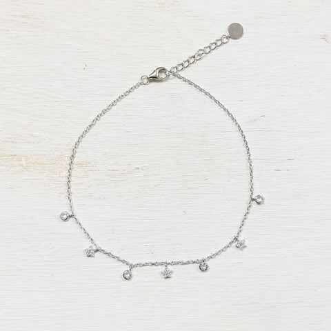 SS CZ and Star Dangle Anklet