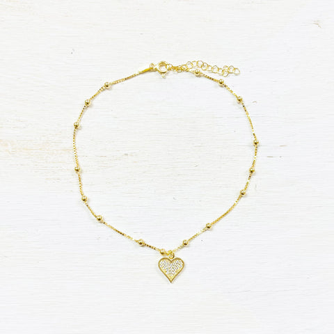 Sterling Silver Gold Plated Heart Charm Anklet