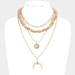 Fashion Layered Evil Eye and Horn Wood Necklace