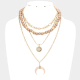 Fashion Layered Evil Eye and Horn Wood Necklace
