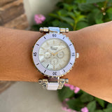 Geneva Platinum Silvertone and White Watch